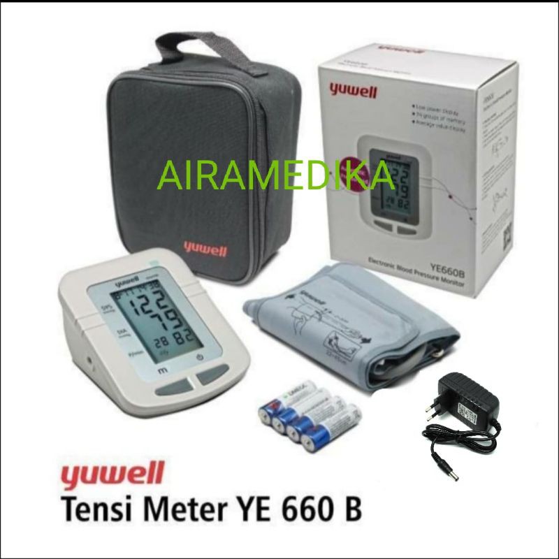 Original Tensimeter Digital Yuwell YE 660B Plus Adaptor / Alat Tensimeter Digital Yuwell YE 660 b +