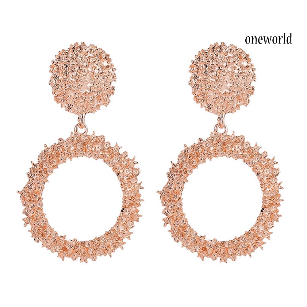 OW@ Fashion Women Geometric Hollow Circle Pendant Dangle Stud Earrings Jewelry Decor