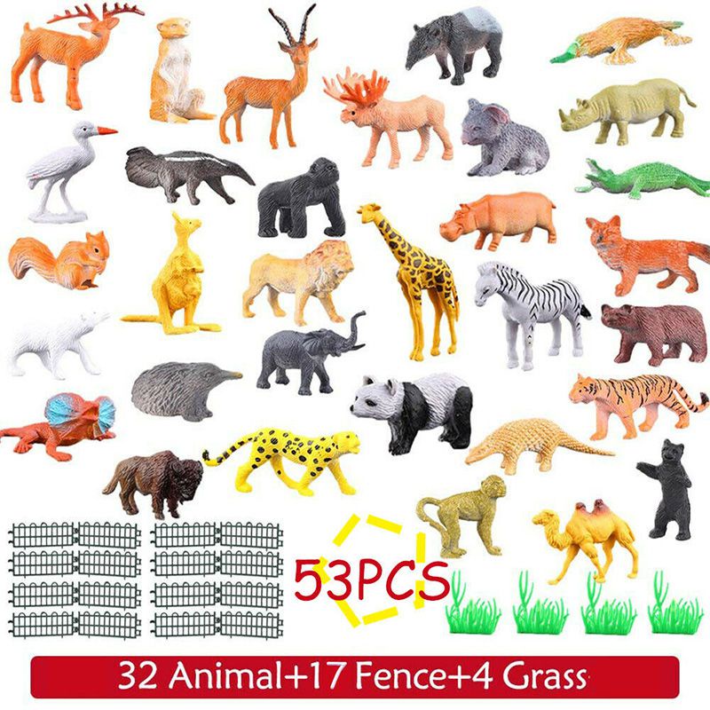 53x Wild Animals Zoo Safari Farm Playset Toy Animal Figures Kids Children Gift