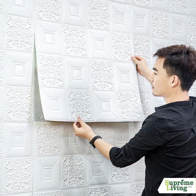 BATIK KUBIK Wallpaper 3D Foam Stiker Emboss Peredam Udara Suara Dindin