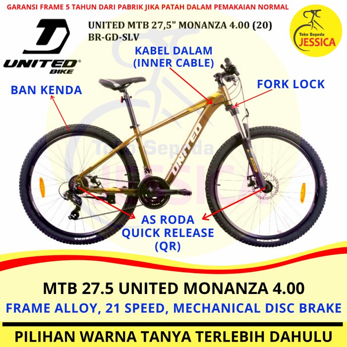 Sepeda Gunung MTB 27.5 United Monanza 4.00 - Monanza 4 - Brown