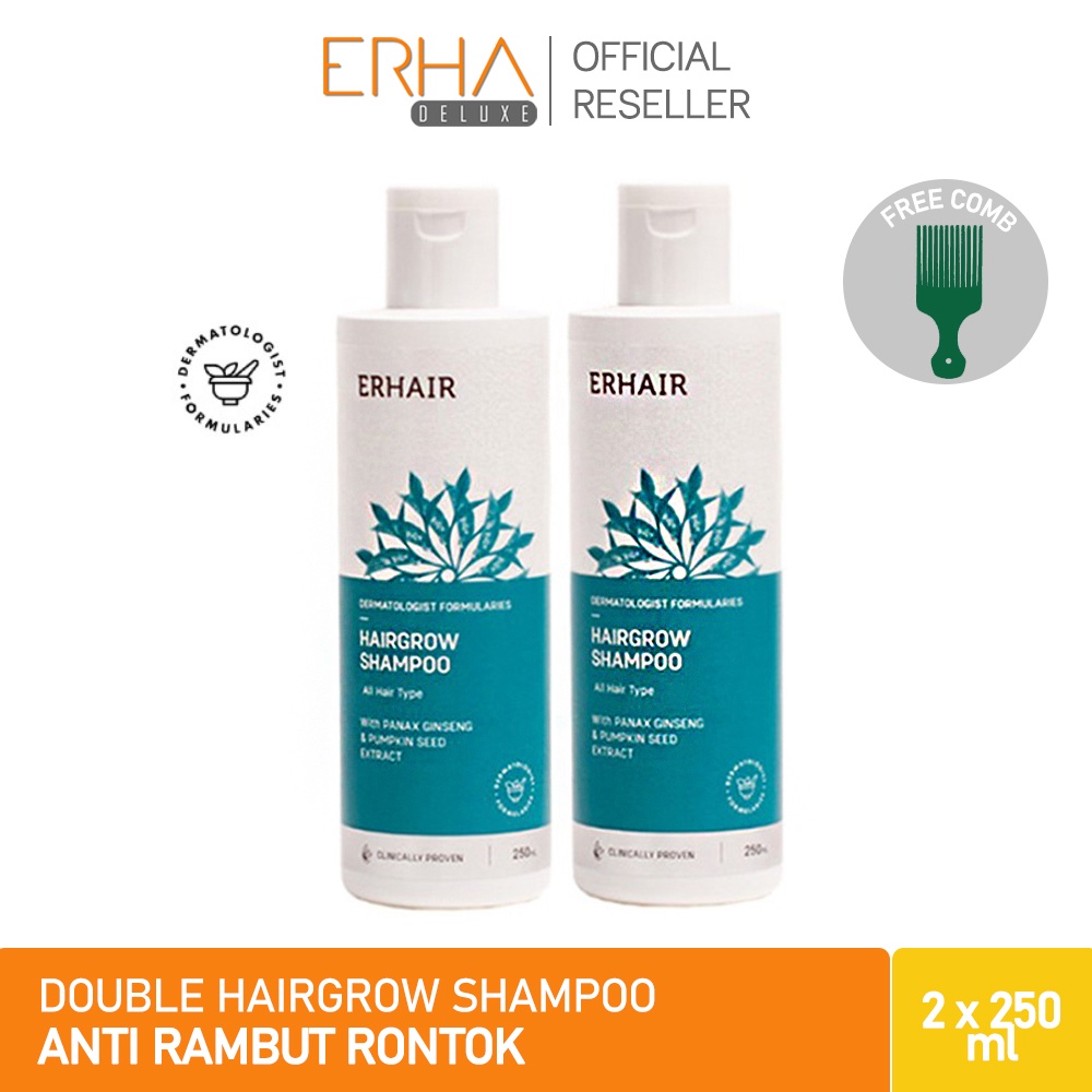 ERHAIR Shampoo Penumbuh Rambut Rontok ERHA Hairgrow 250 ml, 2 Pcs - Ekstrak Ginseng / BPOM