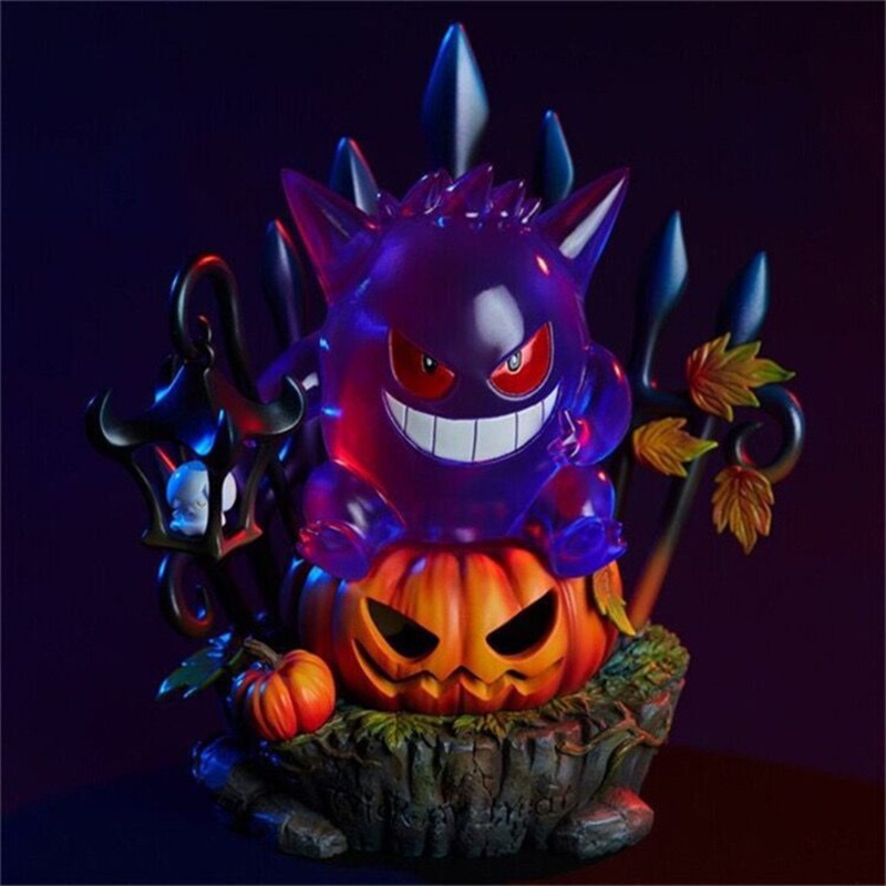 Ornamen Patung Raja Labu Gengar Halloween Bahan Resin Dengan Lampu Untuk Taman Rumah