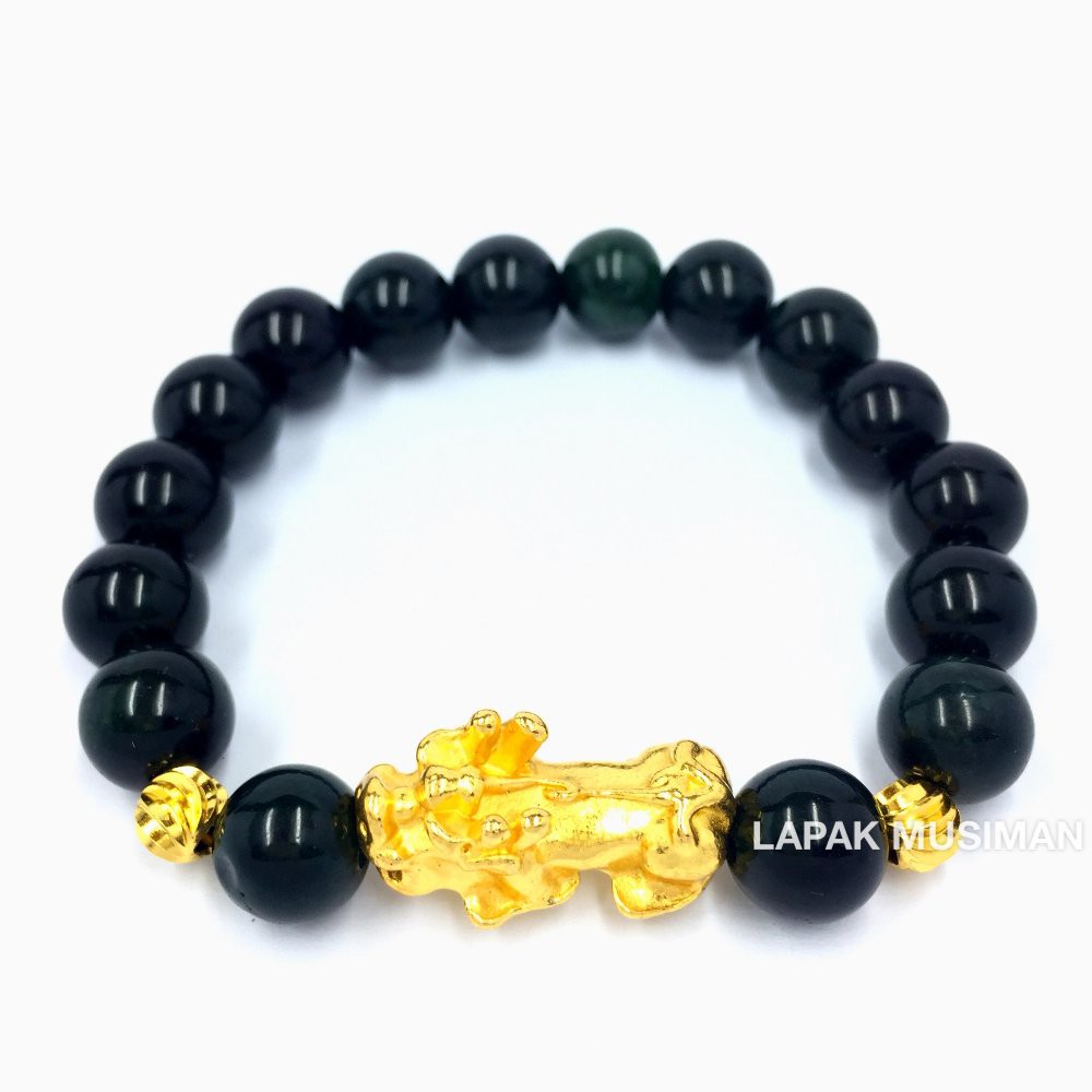 [Bayar di Tempat] GELANG BATU GIOK HITAM PIXIU 10MM - BLACKJADE GELANG KESEHATAN - GELANG HOKI - ASLI