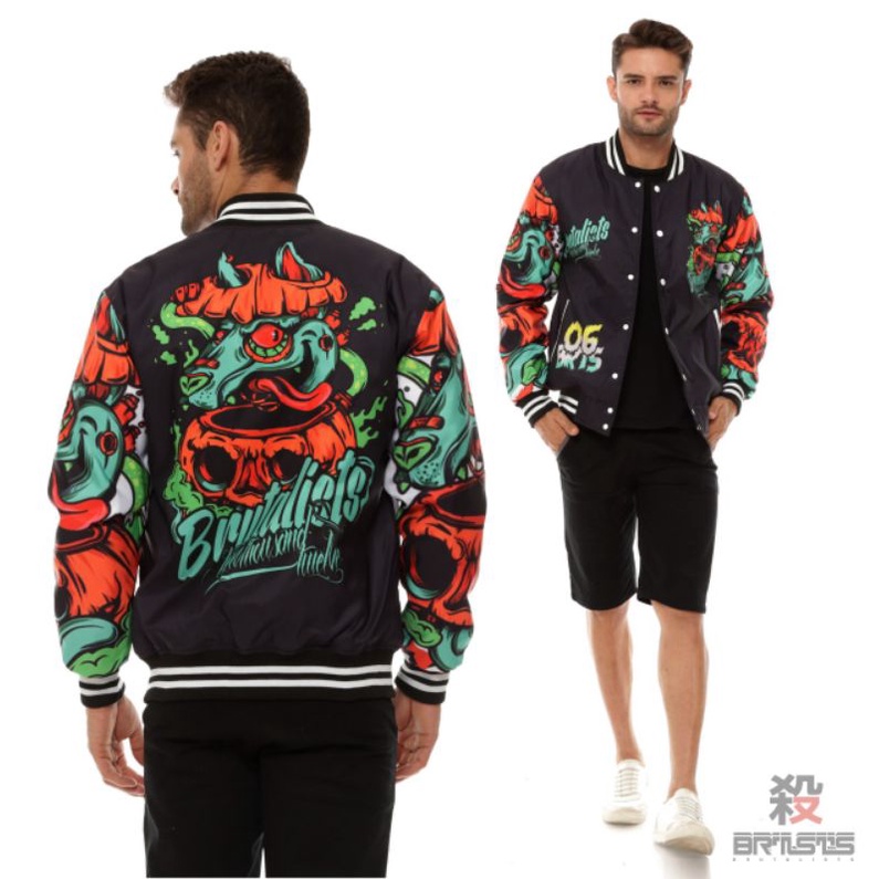 JAKET VARSITY BASEBALL BRUTALISTS DENIM JAKET UNISEX ORIGINAL PRIA WANITA-V09