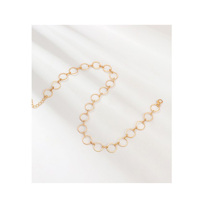 LRC Kalung Fashion Golden Metal Circle Alloy Hollow Necklace