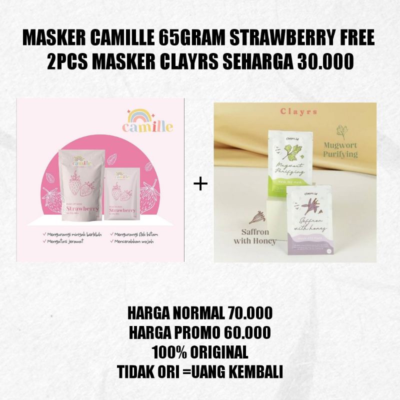 Masker Camille beauty BPOM//masker clayrs Mugwort //masker clayrs saffron/masker yoqueen beauty BPOM-Strawberry camille65