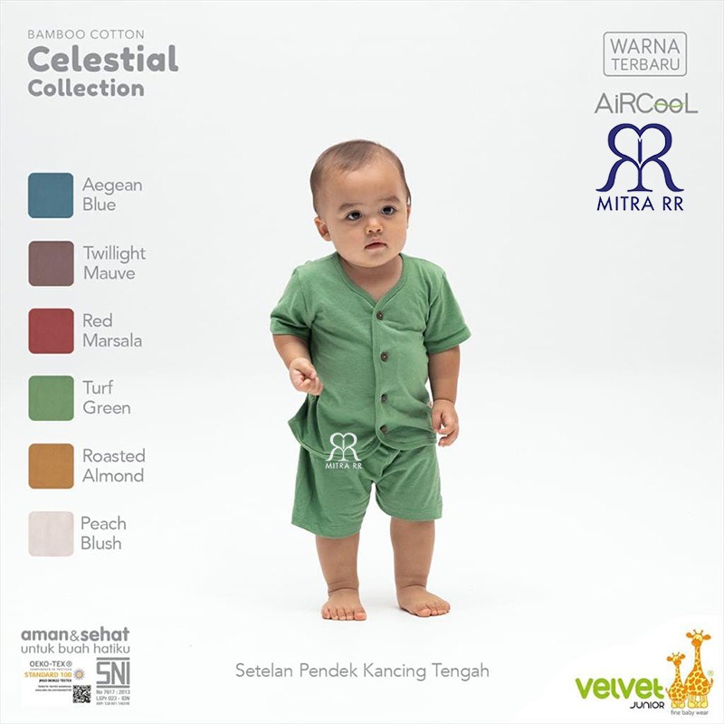 [TERBARU] Velvet Junior Celestial Collection Earth Color Bamboo Polos Setelan Kancing Depan Baju Celana Pendek Baju Anak Unisex EARTH COLOR