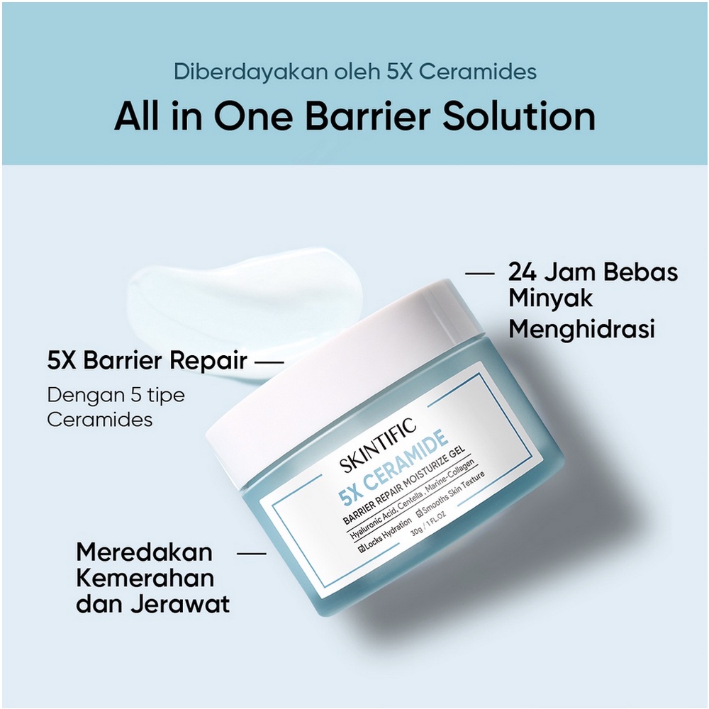 SEELB / SKINTIFIC 5X Ceramide Barrier Repair Moisturize Gel Moisturizer (30gr) SKINTIFIC - 5X Ceramide Barrier Repair Moisturize Gel Moisturizer 30G 【BPOM】 SKINTIFIC 5X Moisture Gel 30g / 4D Toner 100ml/ low ph cleanser 80ML  &amp; skintific blue barrier set