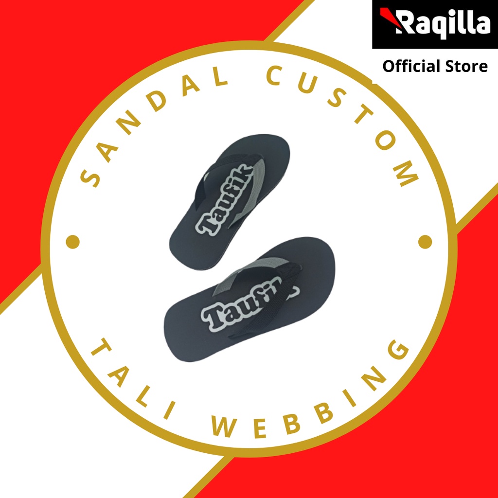 Sandal Jepit Custom Nama Tali Webbing HITAM ABU Editions