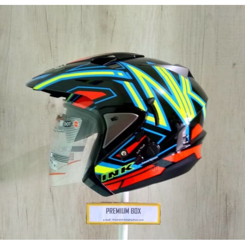 INK TMAX #1 Black Yellow Fluo Red Fluo | Helm Half face Double Visor Ink T1 seri 1 Black Yellow Red