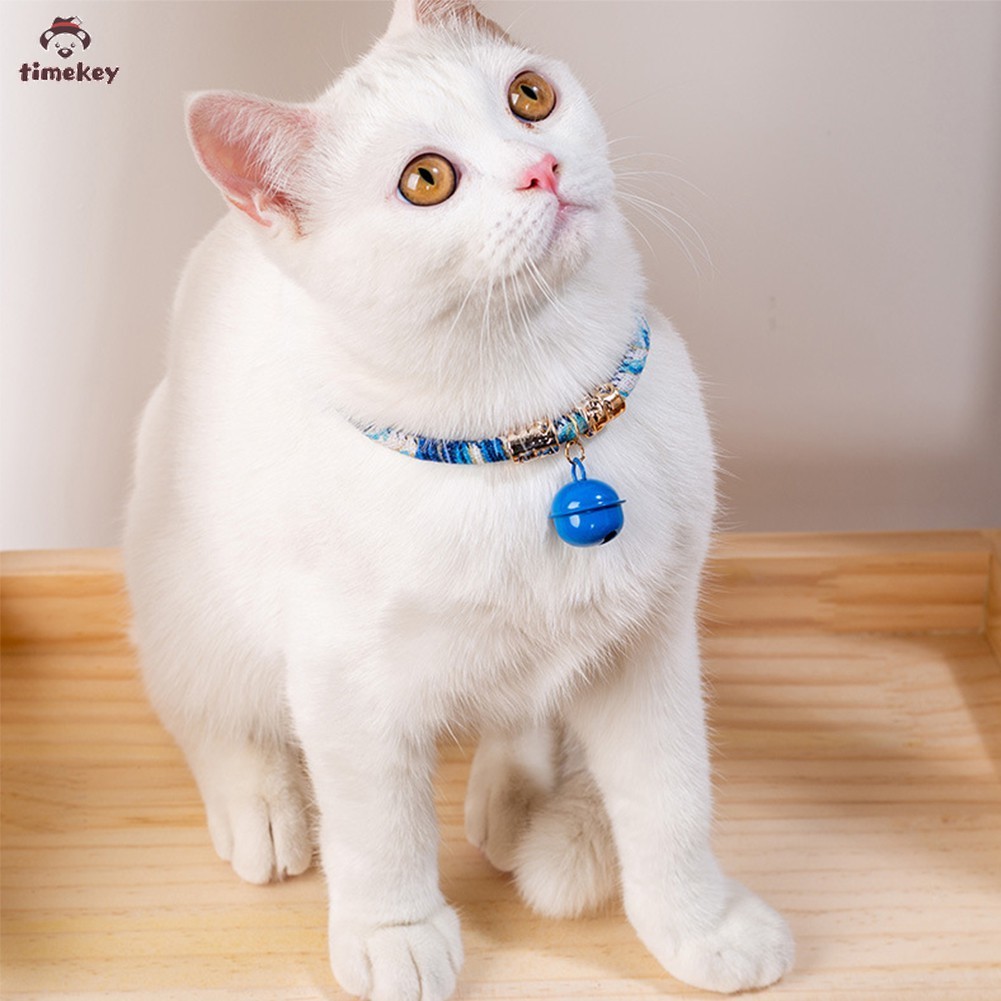 Kalung Leher Anjing/Kucing Adjustable Gaya Jepang Retro Dengan Bel