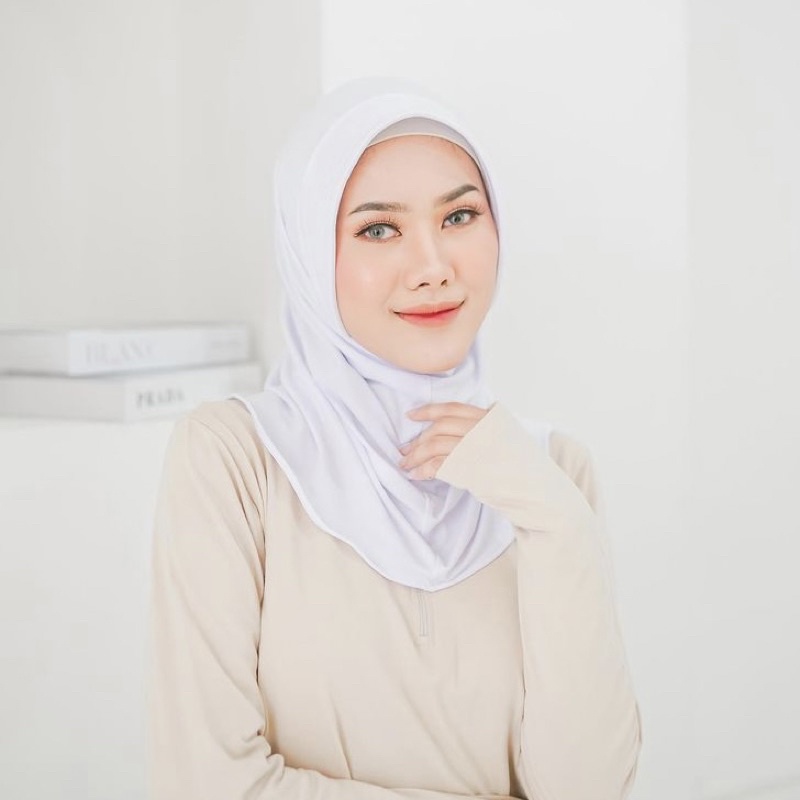 Jilbab Sport Murah /Jilbab Lycra Instan Jokowi / Bergo Sport-PUTIH SPORT