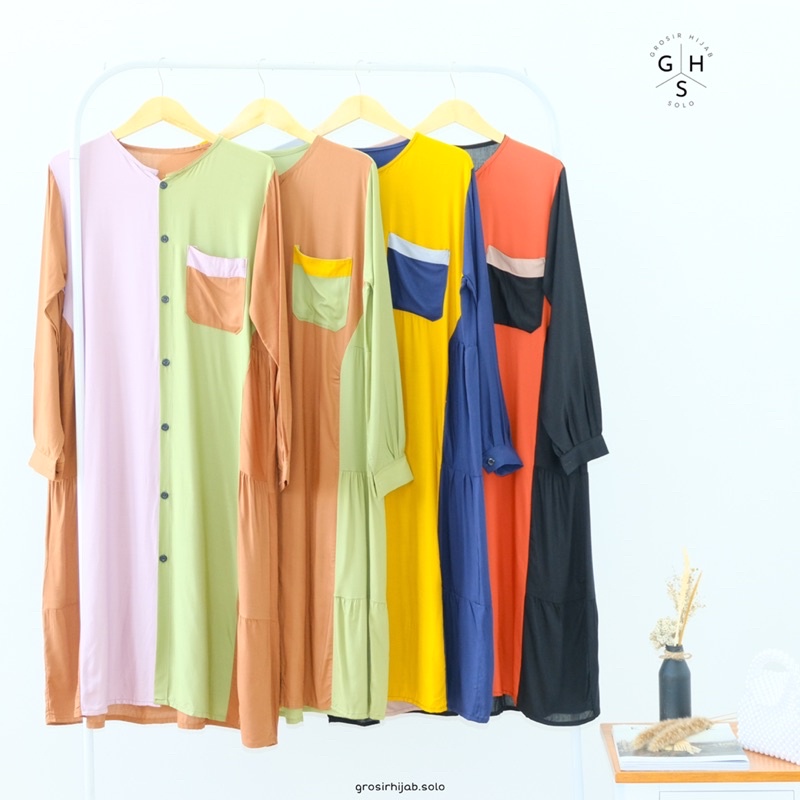 (AMD) GAMIS MIDI GELANIA TRIPLE TONE DAILU BUSUI MIDI DRESS RAYON