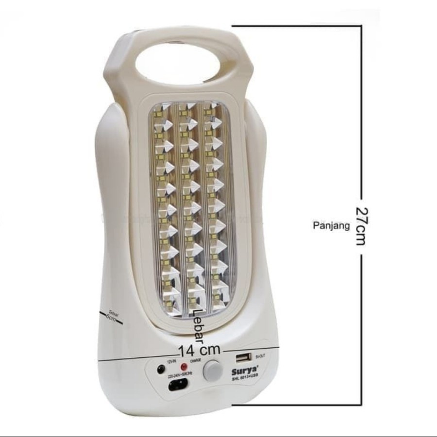 Emergency Lampu light SURYA SHL 6013 + USB Rechargeable lampu cas