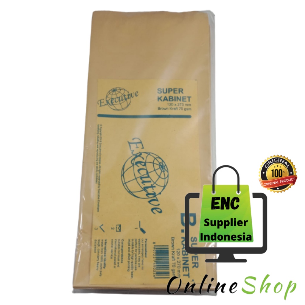 

executive 100 lembar amplop coklat executive polos super kabinet B 120x270 70 gram 120 x 270 mm 70g gr per pak - enc.sup