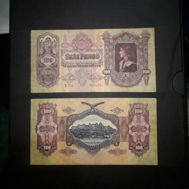 UANG KUNO HUNGARIA 100 PENGO 1930 vf BIG SIZE HUNGARY BANKNOTE