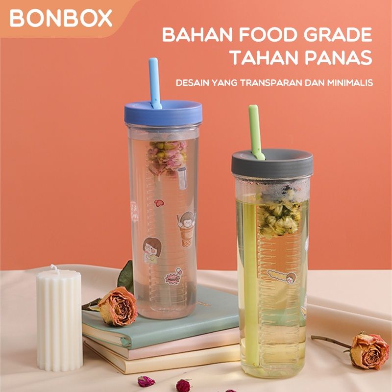 Bonbox BC40 Tumbler Botol Minum Sedotan dengan Filter Teh Buah 800ml