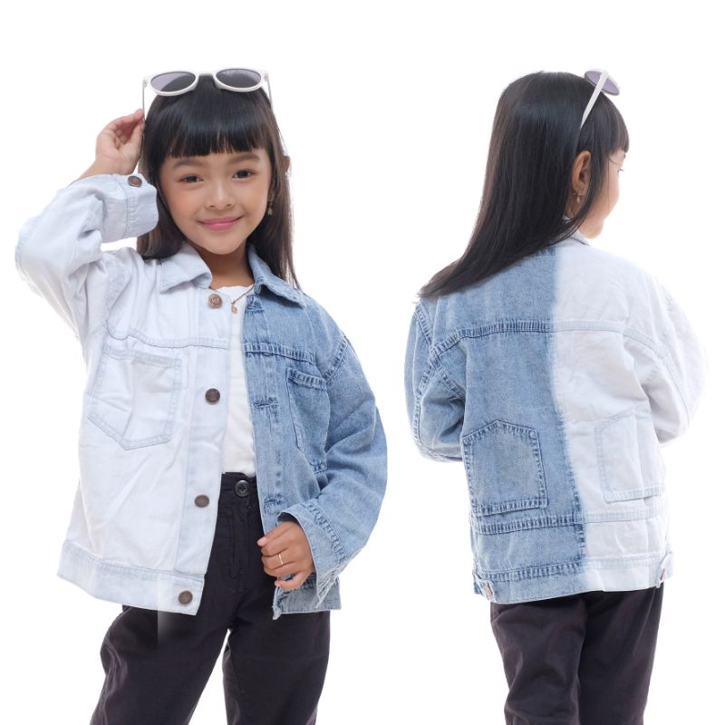 Jaket Jeans Denim Anak Wanita 2-9 Tahun Model Saku Depan Belakang