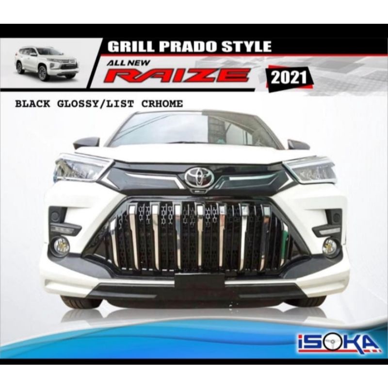 grill depan Toyota Raize 2021 model Prado list merah chrome