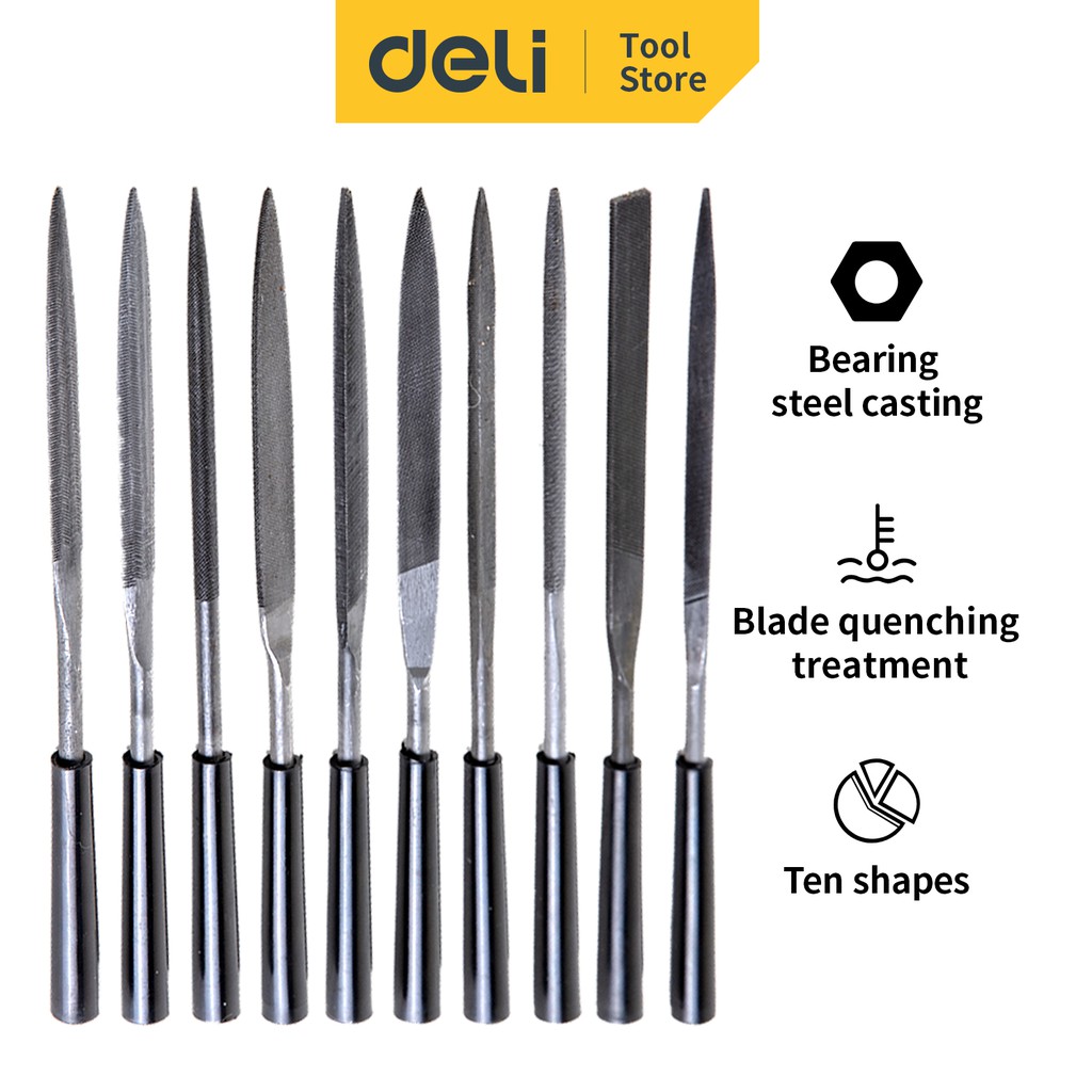 Deli Mini File/Set Alat Kikir Besi 10pcs 5x180mm High-quality Bearing Steel DL2180 /Alat Perkakas