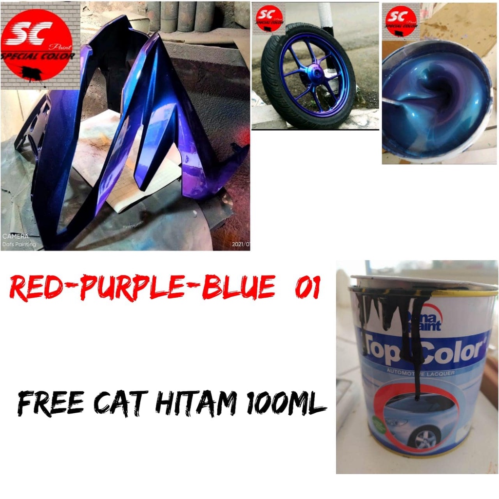 1 Paket Cat Red Purple Blue 100ml Dasar Hitam 100ml