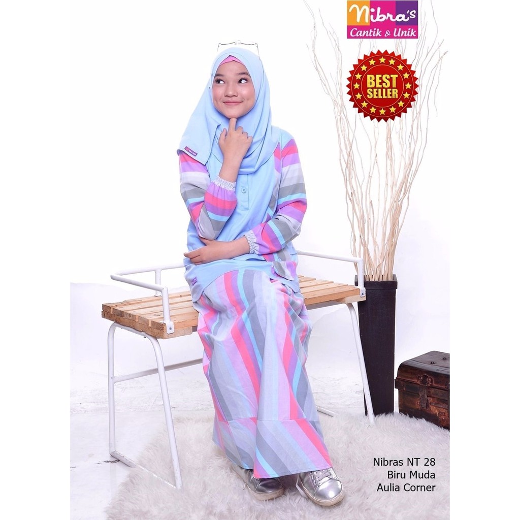 TERBARU MURAH Baju Muslim Anak Anak Nibras NT 28 Biru Muda Gamis Remaja Setelan