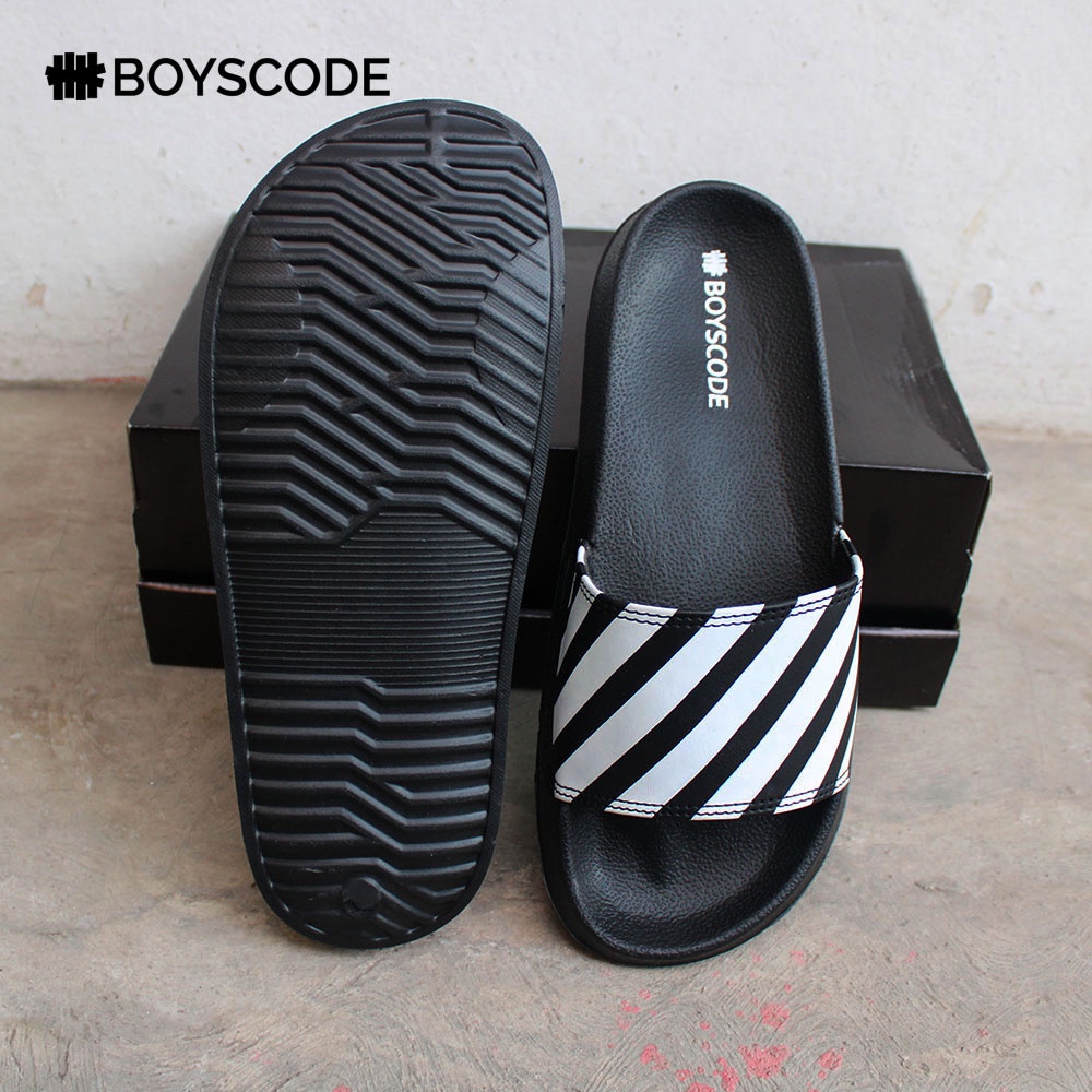 Sendal Selop Pria Distro Boyscode Motif Zebra Original Fullblack / Sendal Slide Pria / Slip On Pria