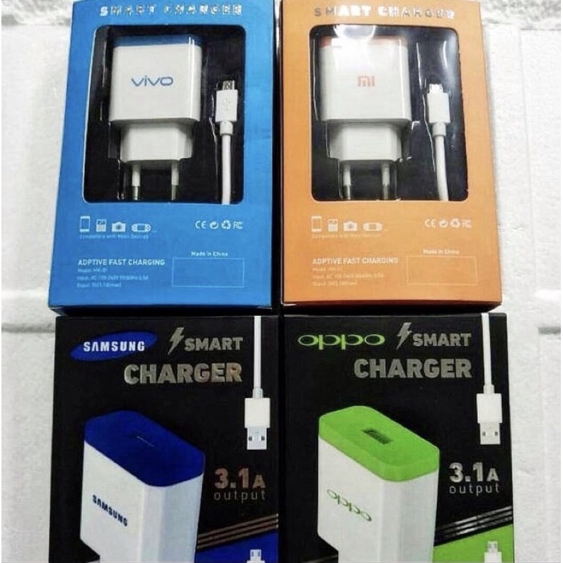 BOS - CHARGER SMART BRANDED 1USB + KABEL MICRO USB/V8 | CAS CASAN TC MEREK SAMSUNG OPPO VIVO REALME XIAOMI