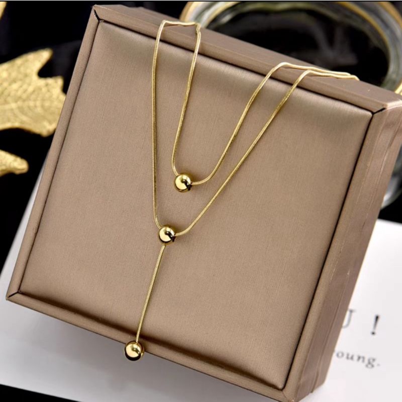 New Arrival/Kalung Titanium wanita gold bulat Liontin bola pasir 45 CM/Wanita Anti karat Selamannya