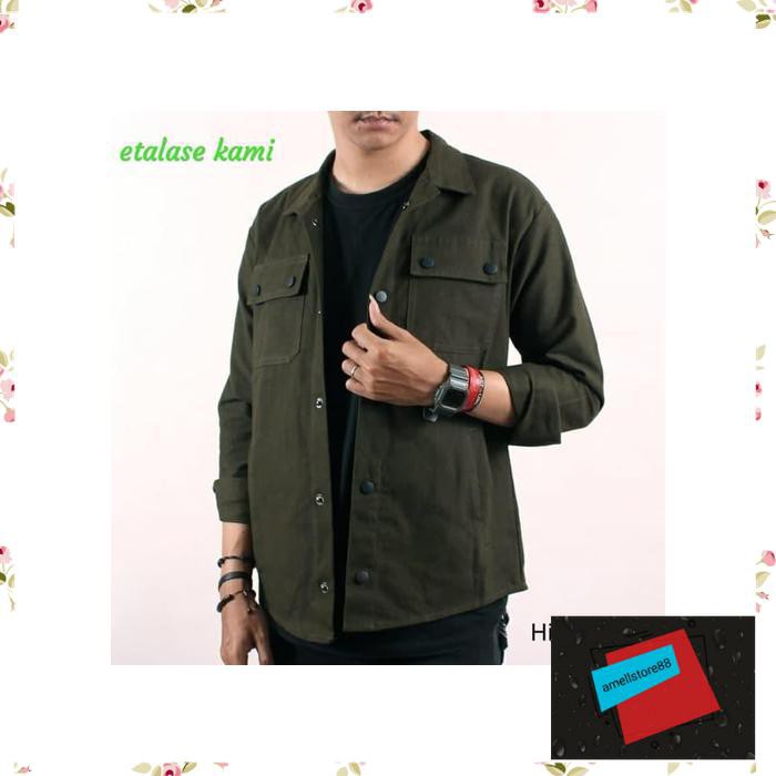 Jaket Pria parasut parka gunung semi parka trucker kemeja semi parka hijau army TR47