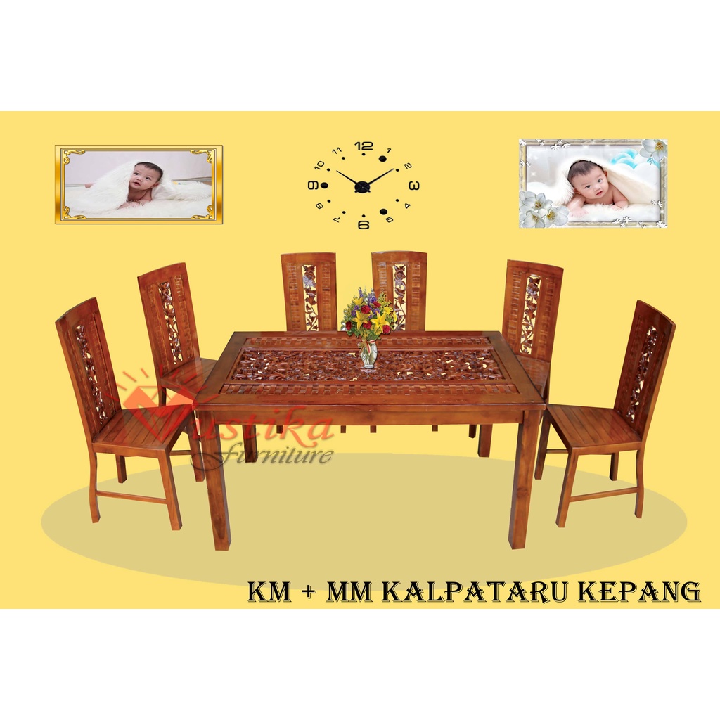 Diningset 6 Kursi | Meja Makan Kayu Jati Jepara-Kalpataru Kepang