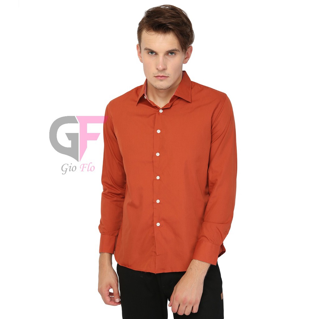 GIOFLO Baju Modern Kemeja Panjang Pria Polos Formal Merah Tua / LNG 1436