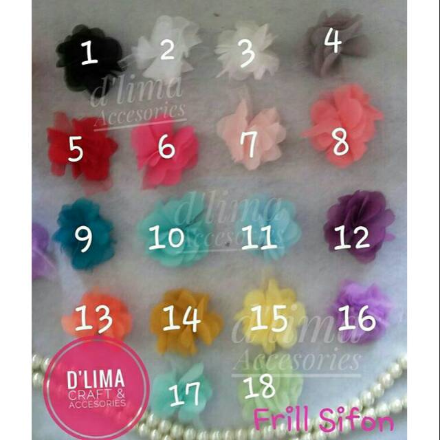 Bunga Frill Sifon | Aplikasi Bunga Frill | Aplikasi & Bahan Craft / Bross ( harga per kuntum / pcs )