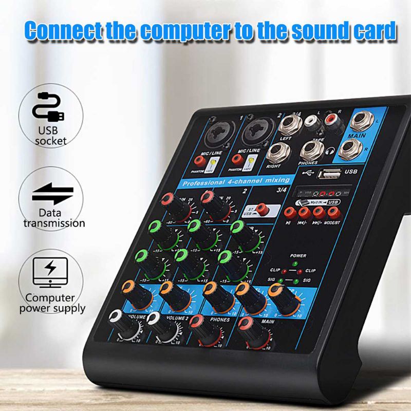 USB Mini Portable Live Audio Mixer Karaoke DJ 4 Channel 