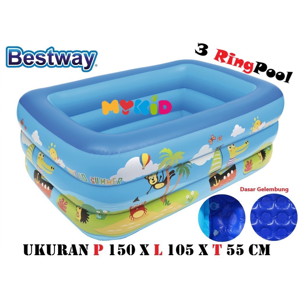  Kolam Renang Tiup  Kotak 2 Ring Crystal Rectangular Pool 