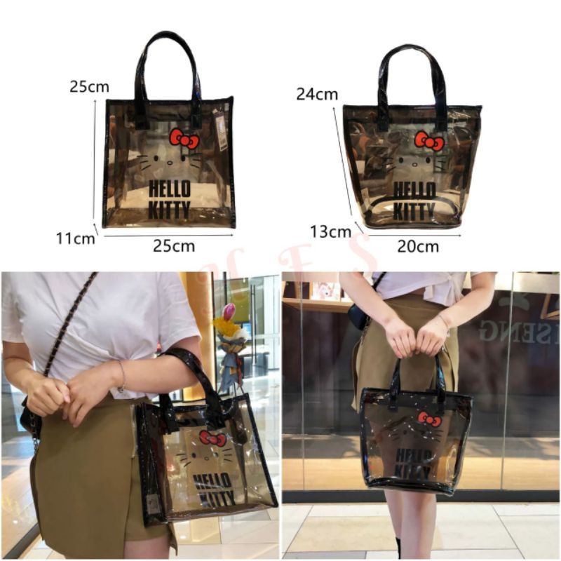Tas jinjing transparan hello kitty hitam