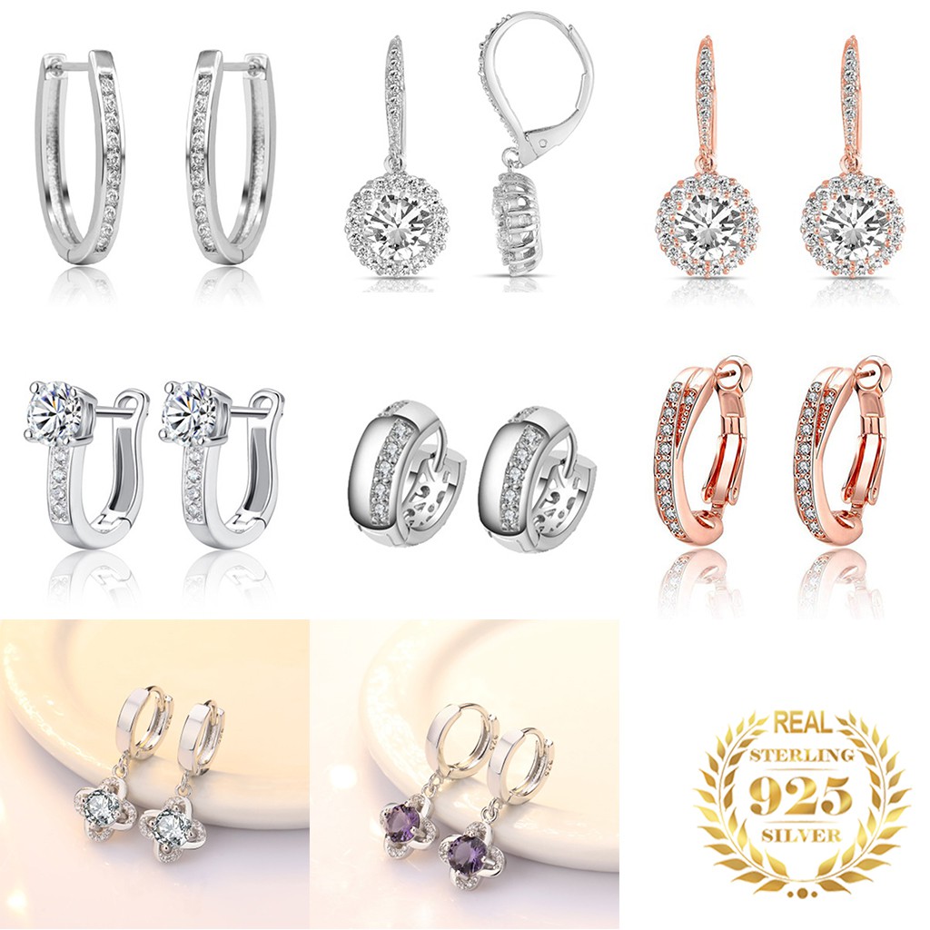 925 anting perak sterling anting-anting wanita dengan perhiasan fashion berlian