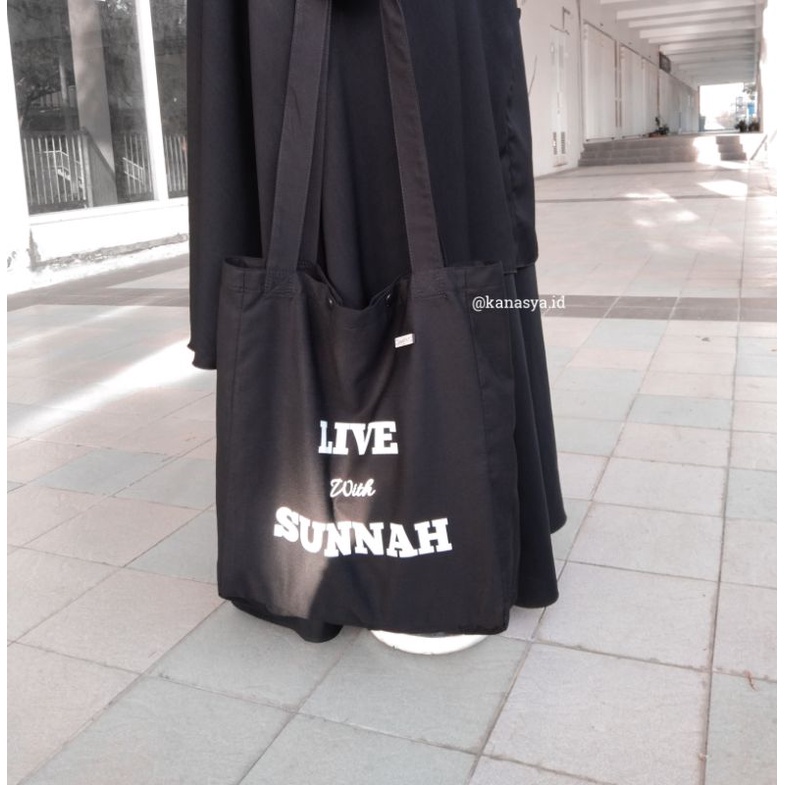 Live With Sunnah | Lana Bag | Totebag Katun Drill(Twill) | Totebag Kajian | Totebag Dakwah