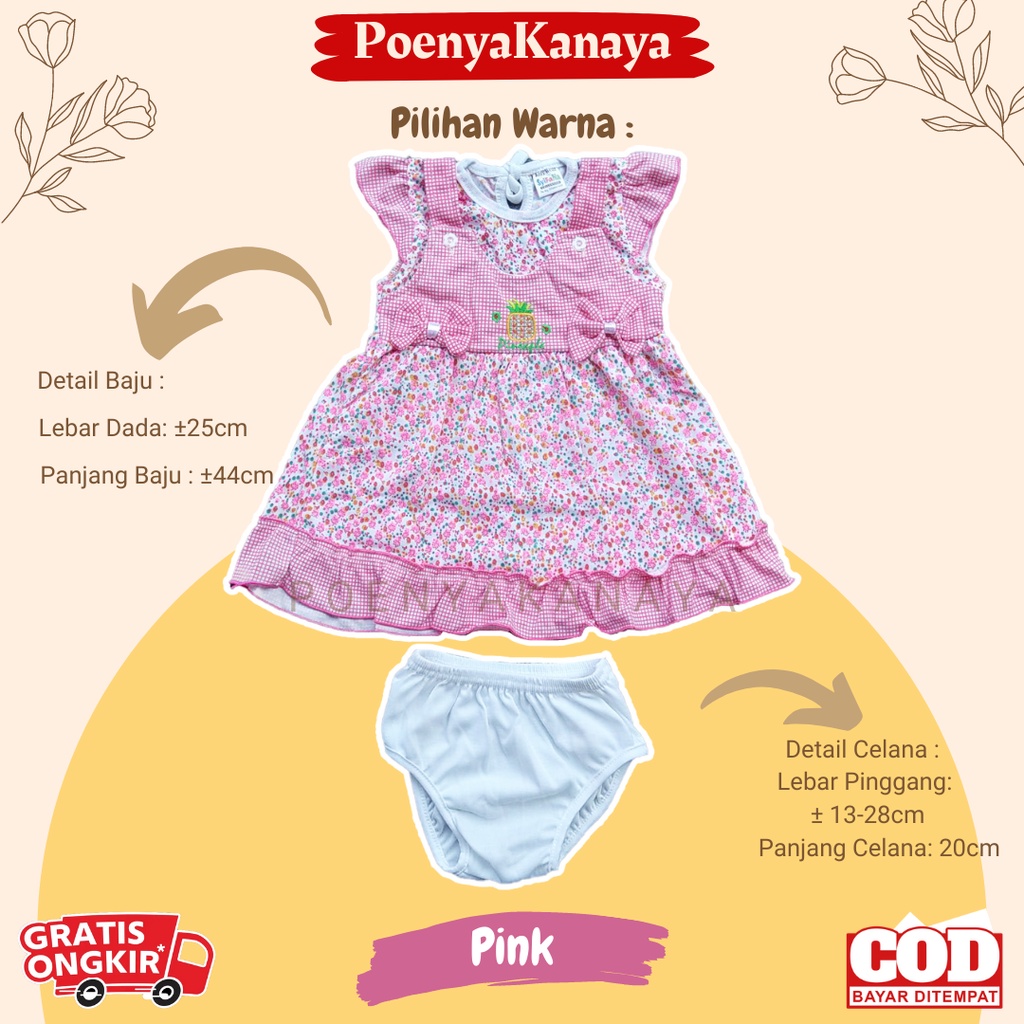 Dress Bayi Anak Tangan Pendek Motif Nanas Pita Syifana 0-6 Bulan DS28