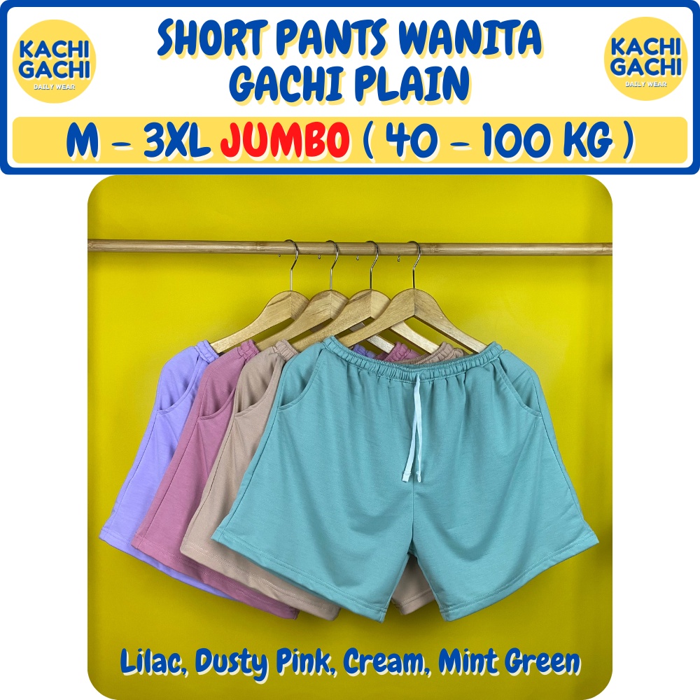 Celana Pendek Wanita Jumbo / Celana Santai Wanita / Celana Kolor Wanita / Short Pants Wanita Big Size - Gachi Plain