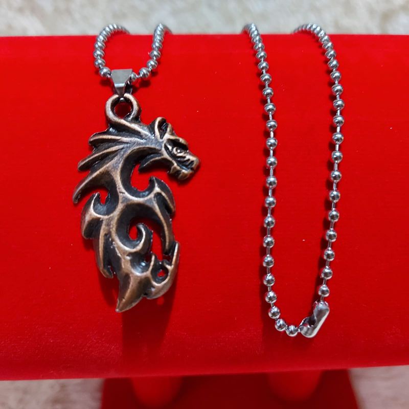 4s GROSIR SOLO || KALUNG PRIA &amp; WANITA SILVER BIJI LADA DENGAN LIONTIN NAGA API || Kalung MCI pria &amp; wanita Warna Silver Dengan Liontin Naga Motif Api