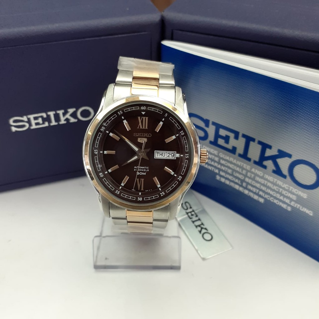 JAM TANGAN PRIA SEIKO 5 SNKP18K1 AUTOMATIC SILVER ROSEGOLD ORIGINAL