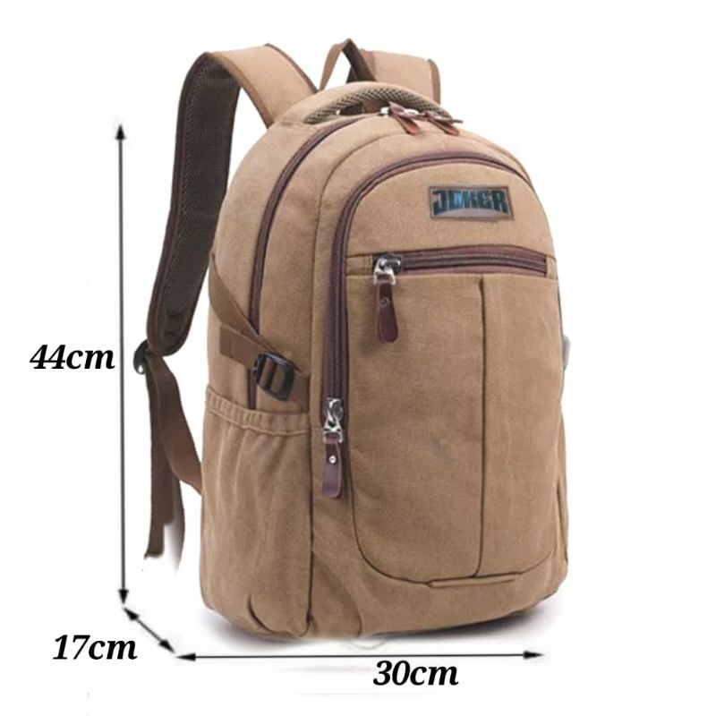 Tas Ransel Canvas IAC Backpack Up to 14 inch - Tas Pria Tas Wanita - Sekolah Laptop Punggung