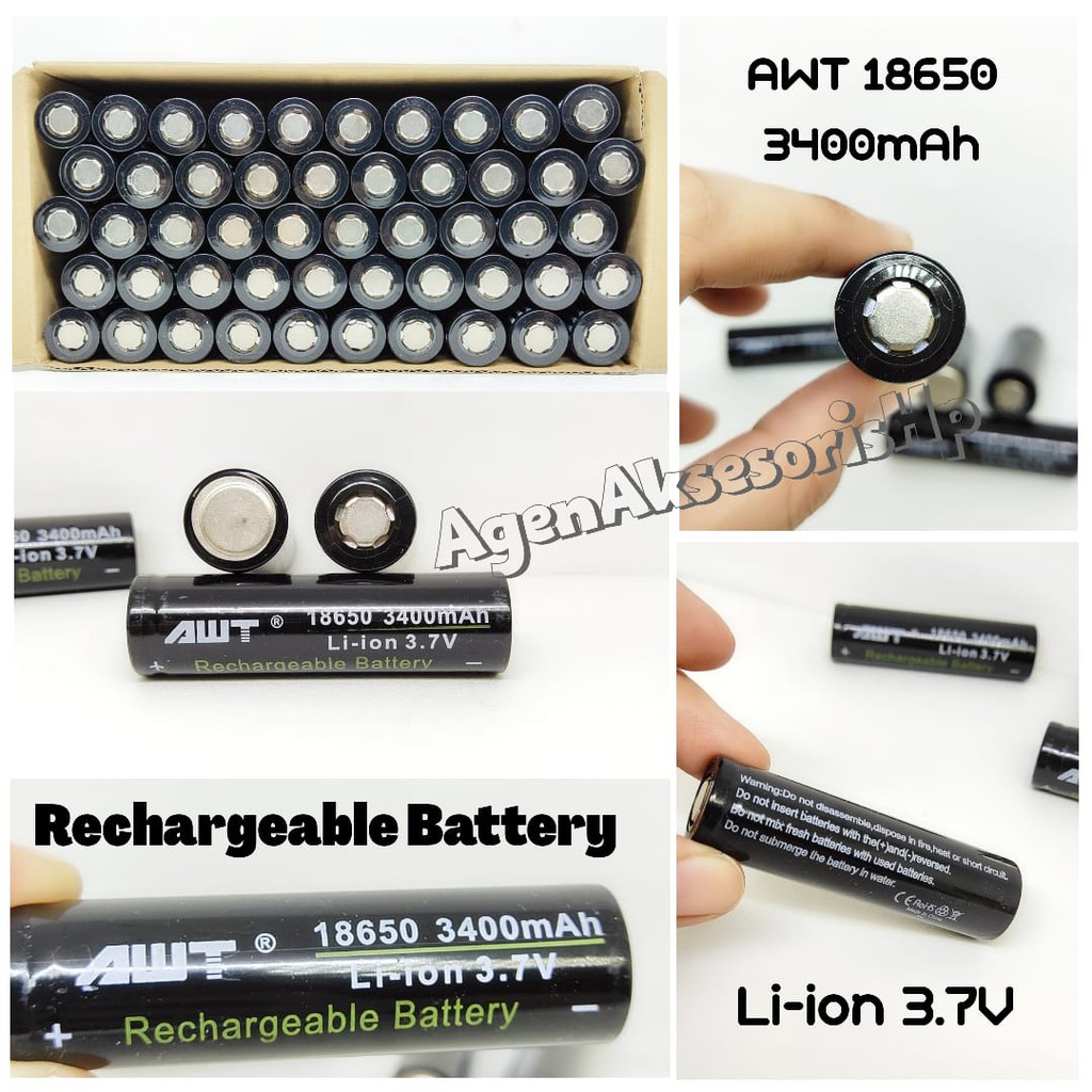 AWT 18650 3400mAh Li-ion 3.7V Rechargeable Baterai Vapor Kipas Angin Mini Notebook DVD Portable