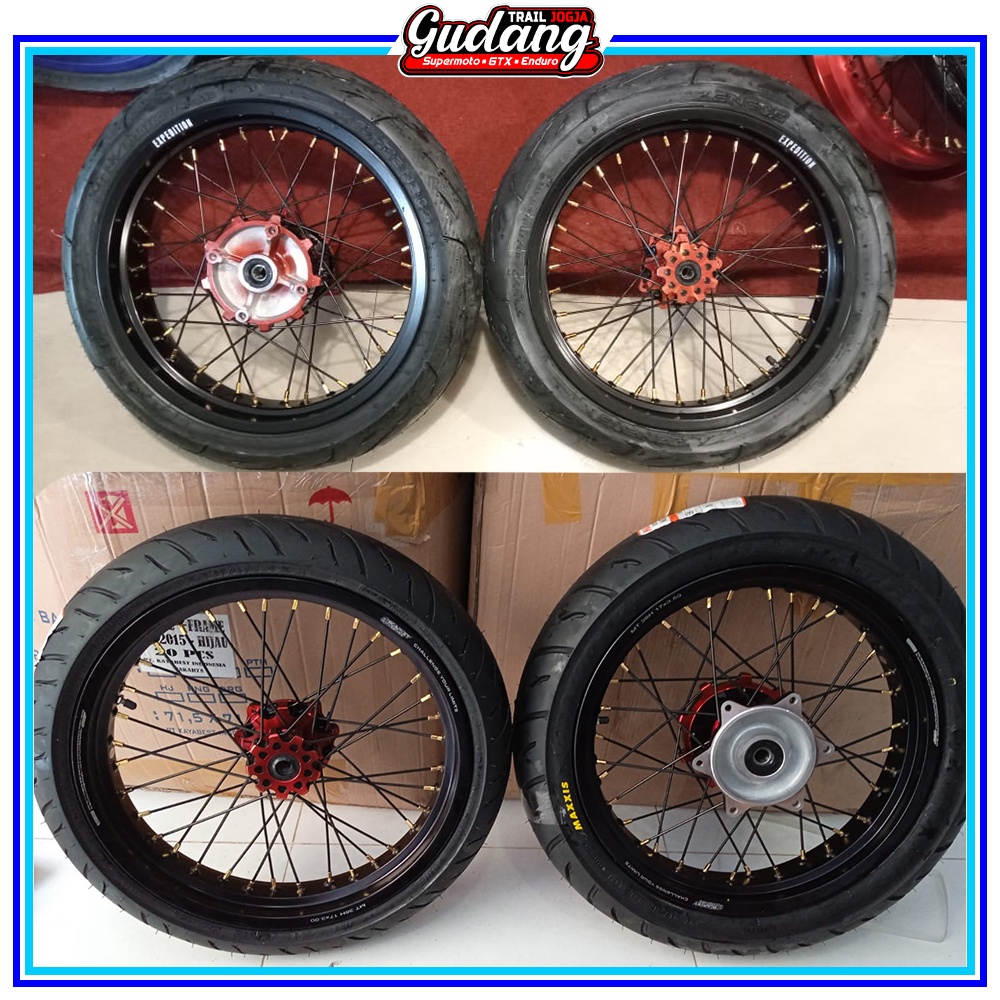 Ban Set Supermoto KLX 150 BIGFOOT DTRACKER CRF 150L WR 155 Velg Scarlet Expedition Champ Sprint XD Tinggal Pasang 300 350