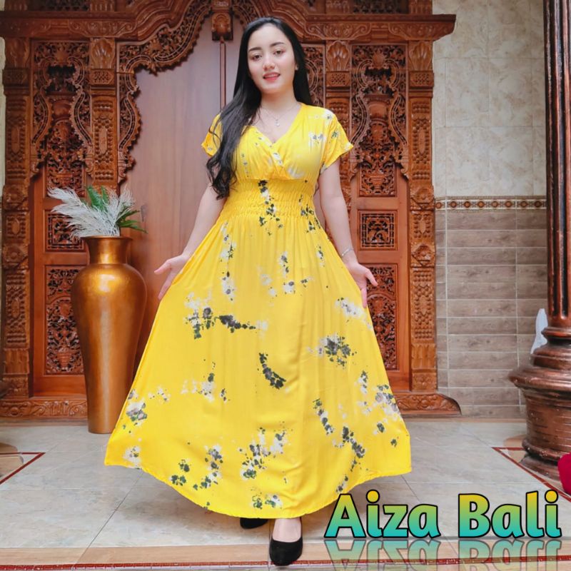 Dress Mozza Tie Dye Shibori Chinnoe Rayon Super Premium Daster Panjang Motif Celup Lengan Pendek Bal