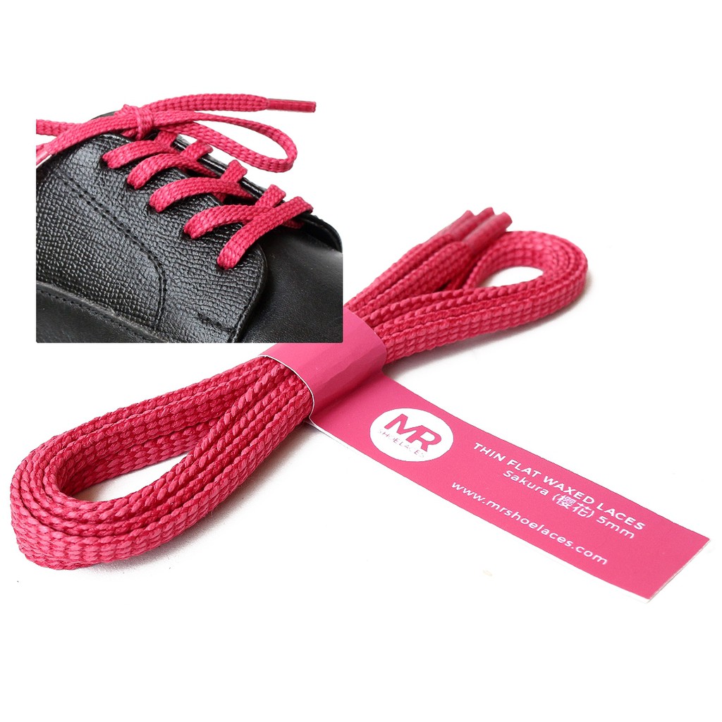 MR Shoelaces TH22 Sakura (Merah Muda) Tali Sepatu Lilin Gepeng Thin 3-4mm (Waxed Laces) 50cm 80cm 120cm 150cm Pink