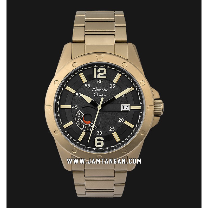 Alexandre Christie AC 6536 ME BBNBA Men Black Dial Gold Brown Stainless Steel Strap