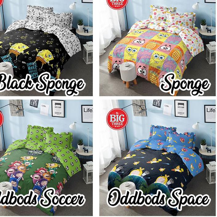 Terbagus -  Bedcover + Sprei Rumbai 180x200 / 160 KINTAKUN motif Spongebob Oddbods Soccer Space QUEE